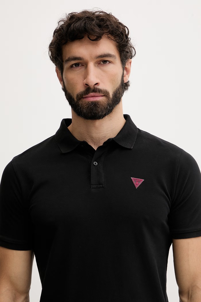 Oblečenie Guess polo tričko pánske bavlnené F6GP03.K9WF1 čierna