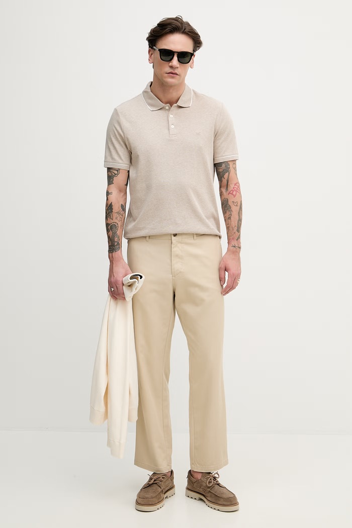 Michael Kors polo tričko pánske bavlnené CB952SX20B béžová SS26