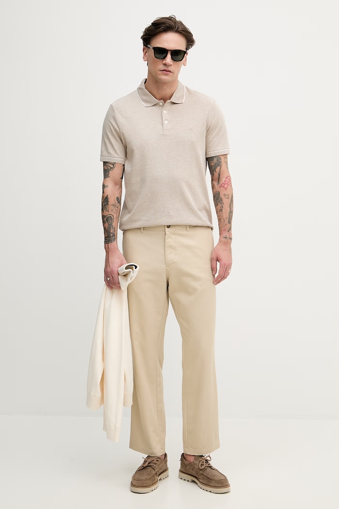 Michael Kors polo tričko pánske bavlnené CB952SX20B béžová SS26
