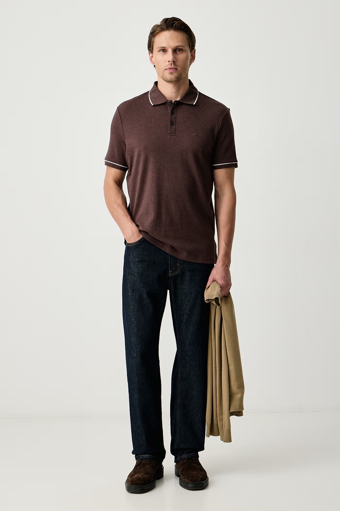 Michael Kors Polo pánské bavlněné CR652SX20B hnědá SS26