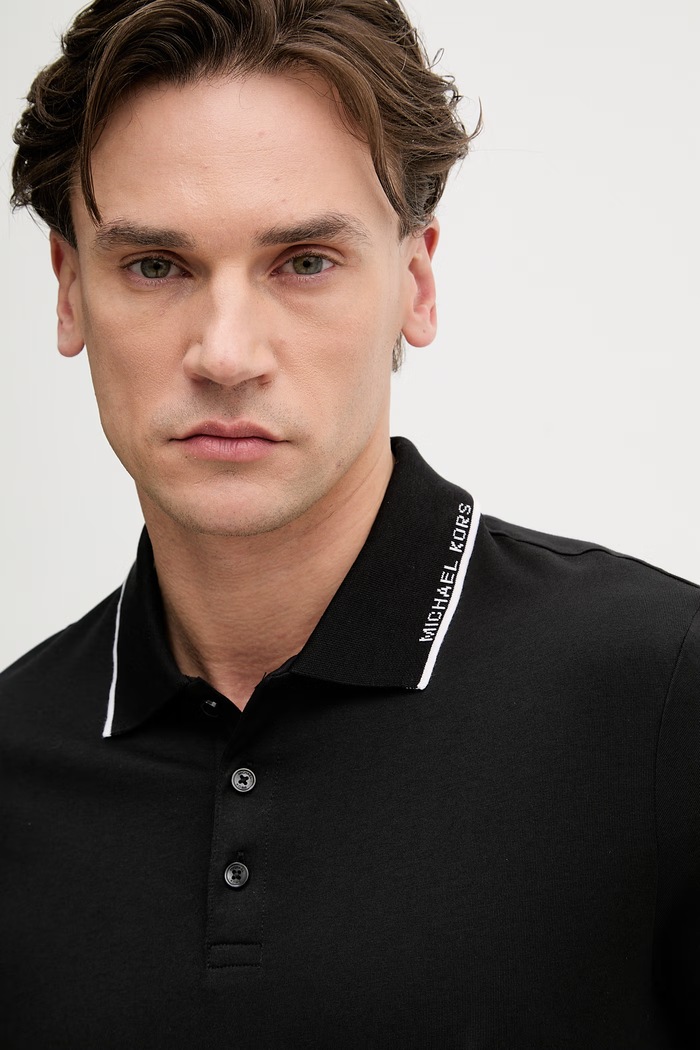 Michael Kors pánske bavlnené polo tričko čierna CS652WR19P