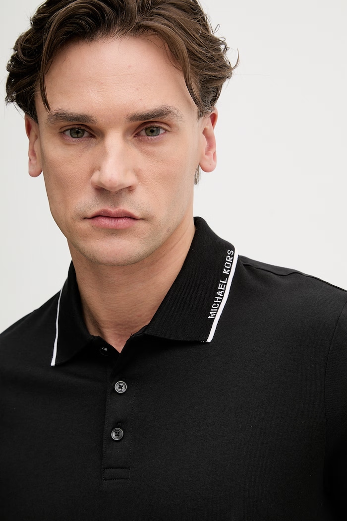 Michael Kors pánske bavlnené polo tričko čierna CS652WR19P