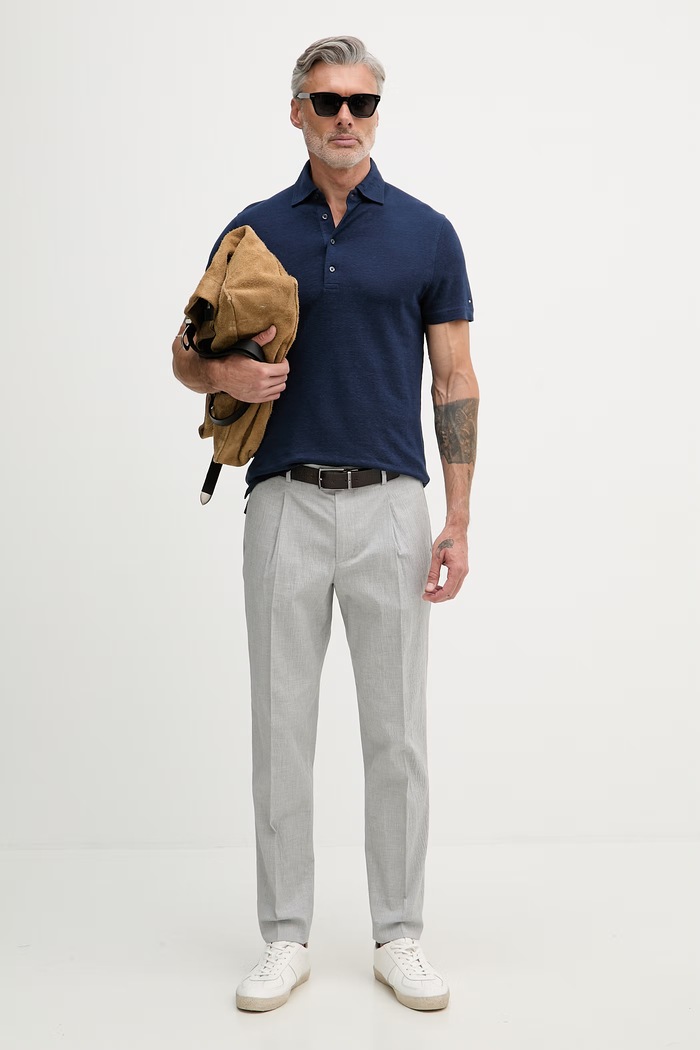 Tommy Hilfiger polo tricotat pentru bărbați, cu in NEW YORK MW0MW42679 bleumarin SS26