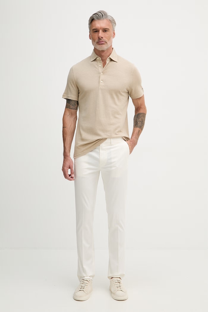 Tommy Hilfiger polo tricotat pentru bărbați, cu in NEW YORK MW0MW42679 bej SS26