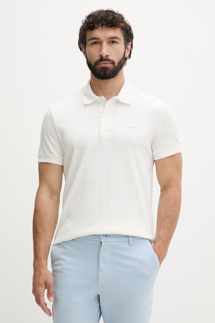 Lacoste polo męskie bawełniane z elastanem biały DH2195