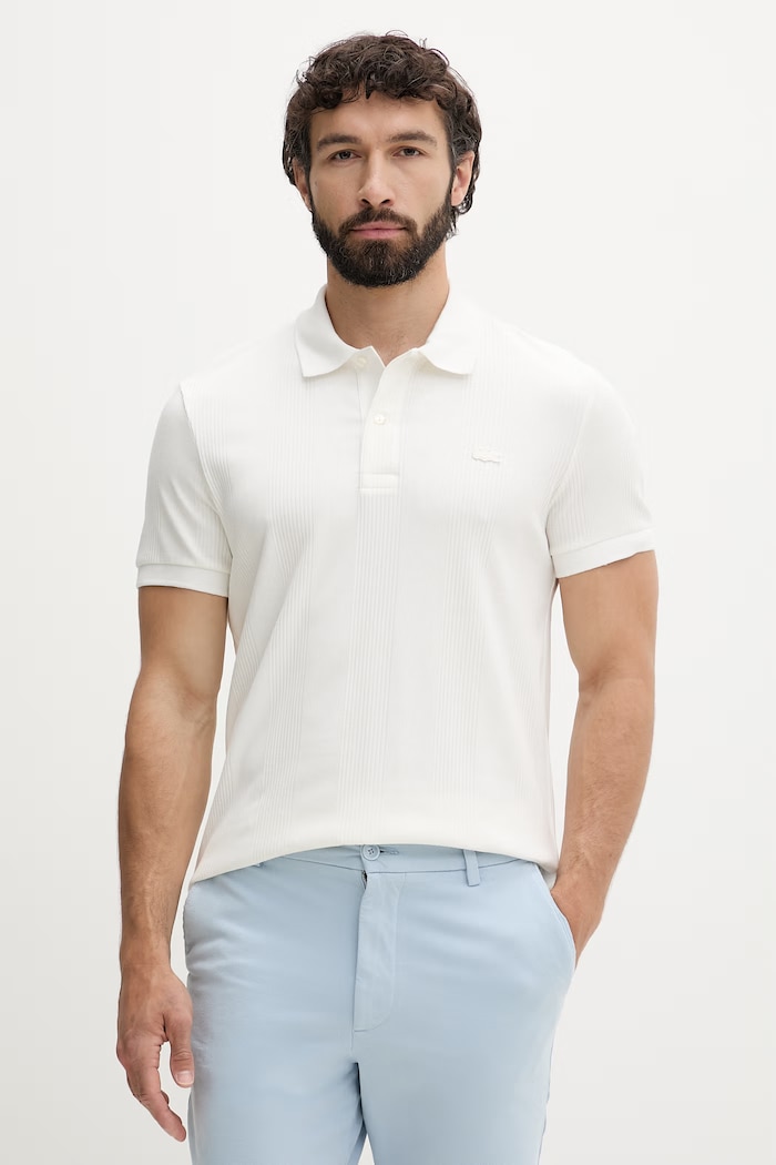 Lacoste polo męskie bawełniane z elastanem biały DH2195