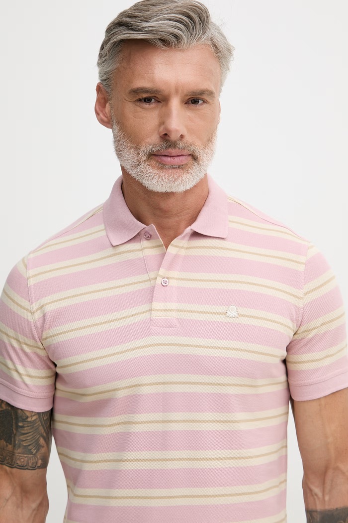United Colors of Benetton polo tričko pánske bavlnené ružová 3UTCU302S