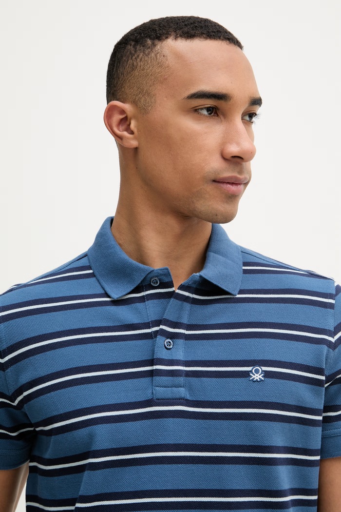 United Colors of Benetton polo męskie bawełniane niebieski 3UTCU302S