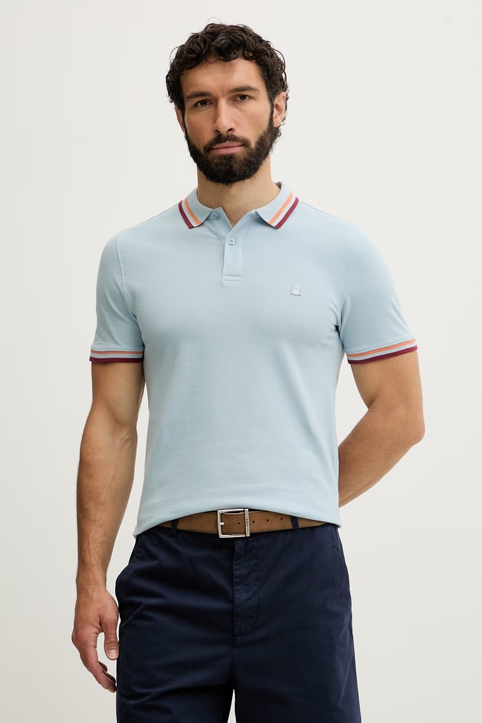 United Colors of Benetton πόλο ανδρικό βαμβακερό με ελαστάν μπλε 3F9HU302W