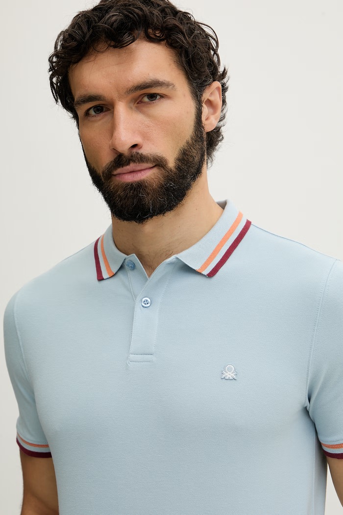 United Colors of Benetton πόλο ανδρικό βαμβακερό με ελαστάν μπλε 3F9HU302W