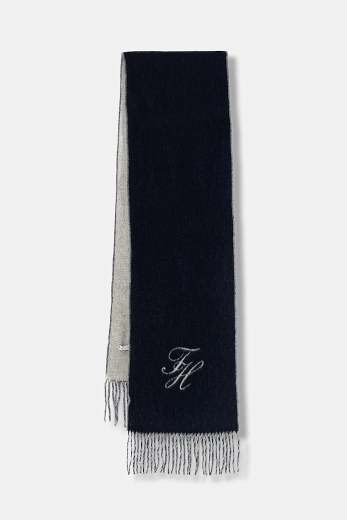 Vlněná šála Tommy Hilfiger látka námořnická modř AW0AW18222