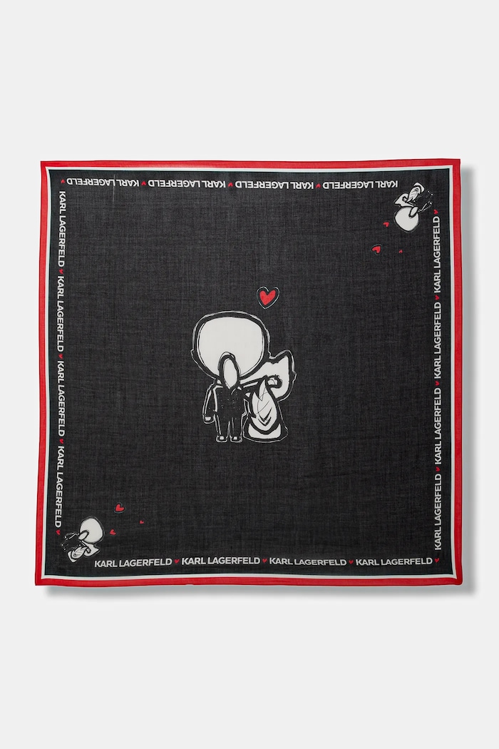 Šátek s příměsí hedvábí Karl Lagerfeld IKON VALENTINE látka černá B1W33106