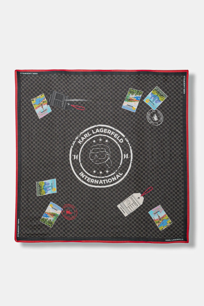 Karl Lagerfeld chusta z domieszką jedwabiu IKON MONOGRAM tkanina czarny B1W33032