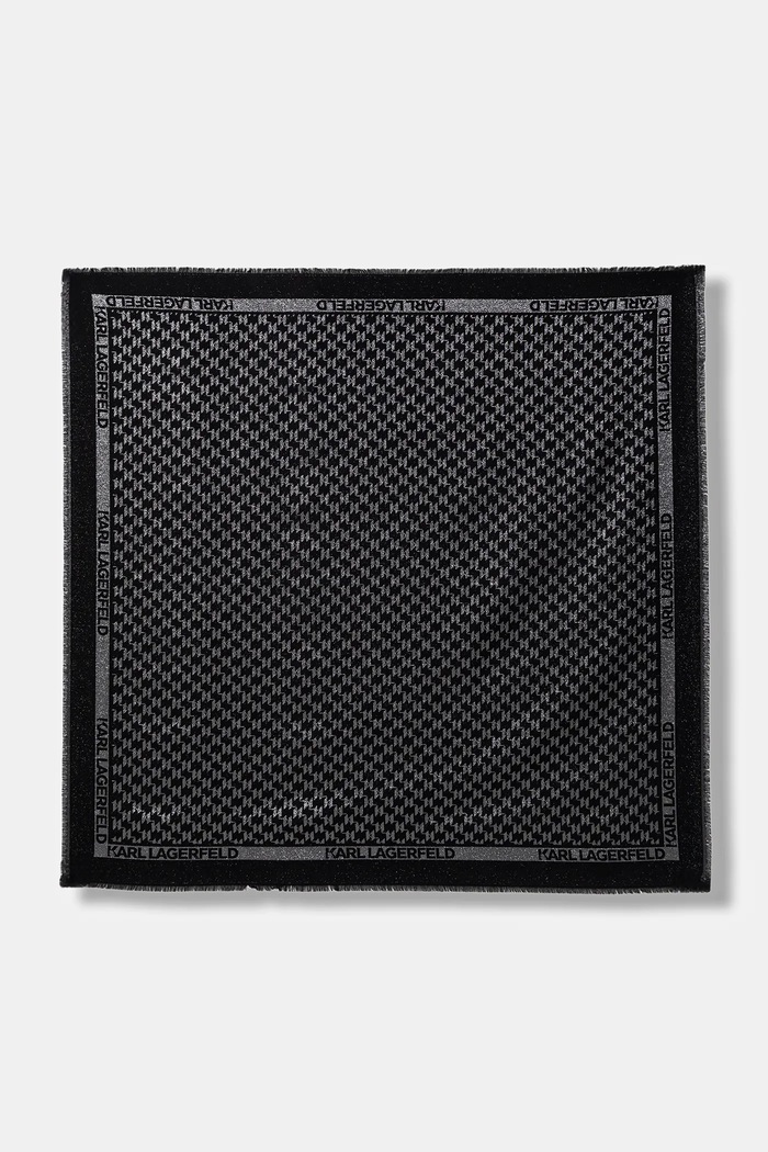 Šátek s příměsí hedvábí Karl Lagerfeld K/MONOGRAM jemný vzor černá B1W33026