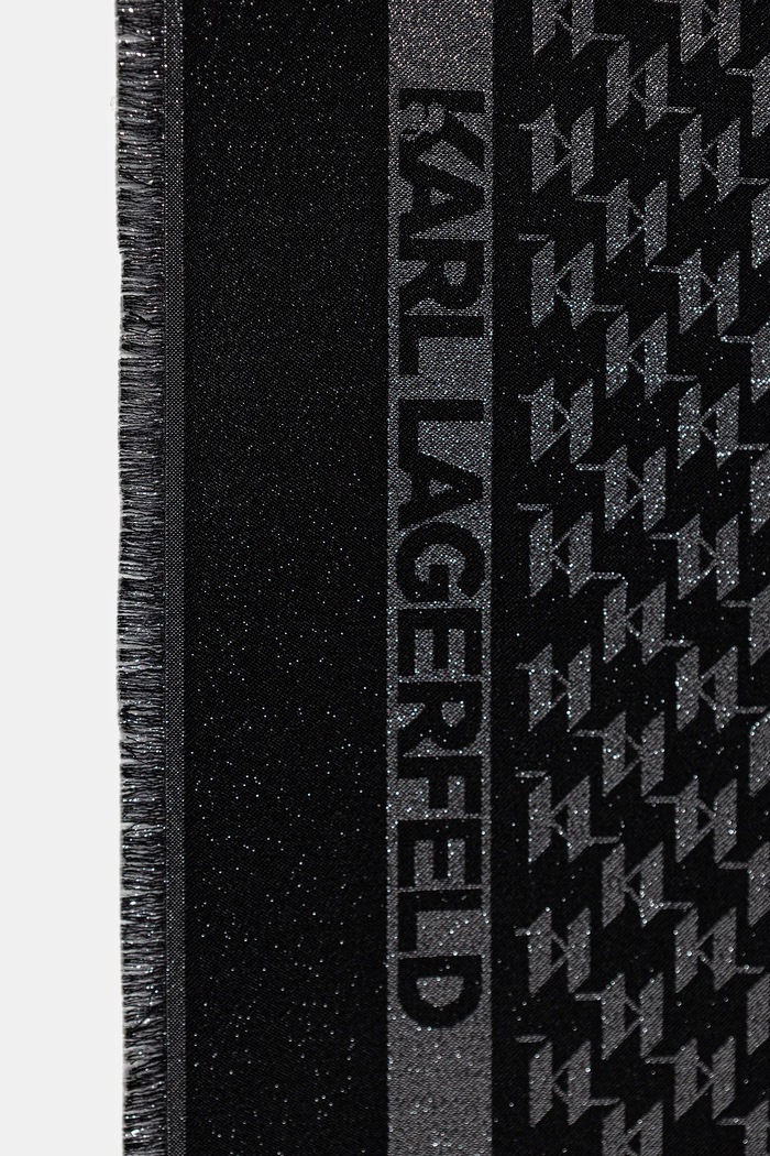 Šátek s příměsí hedvábí Karl Lagerfeld K/MONOGRAM B1W33026 černá SS26
