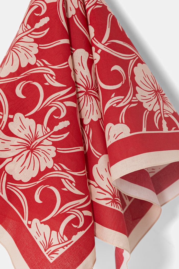 Αξεσουάρ Drôle de Monsieur Monogramme Hibiscus τετράγωνο μαντήλι βαμβακερό γυναικείο K.BA028.CO128.RD κόκκινο