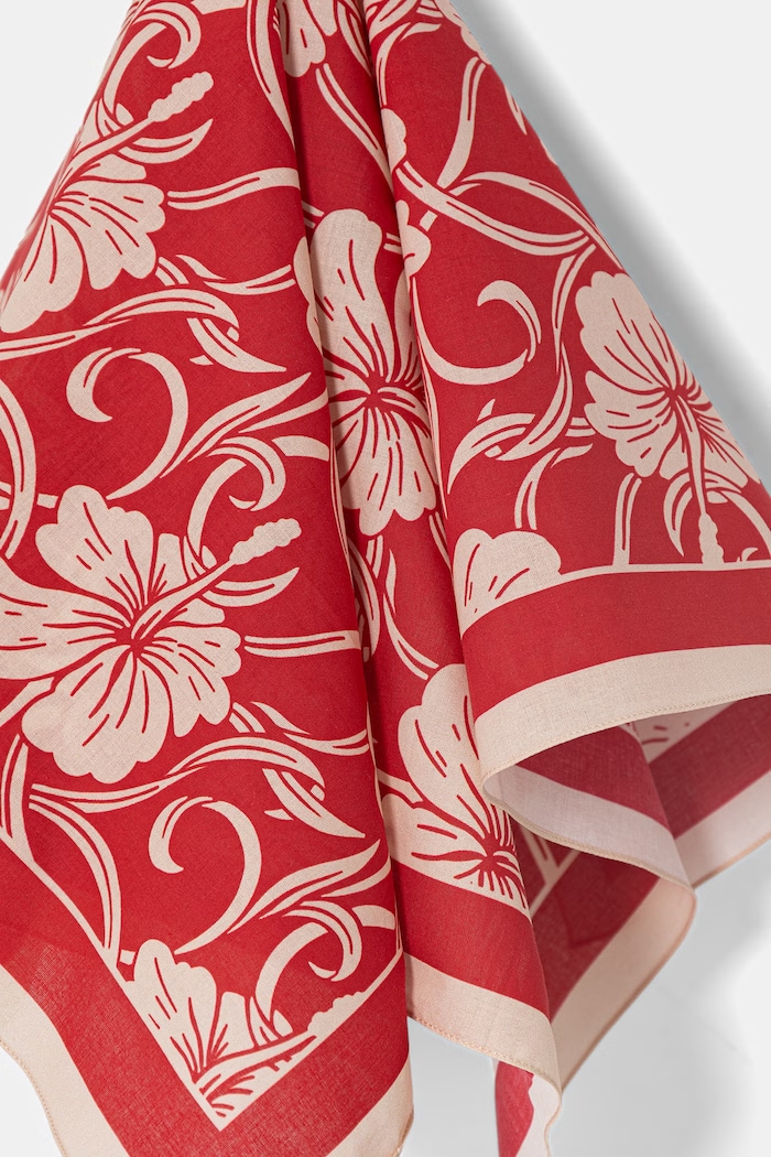 Αξεσουάρ Drôle de Monsieur Monogramme Hibiscus τετράγωνο μαντήλι βαμβακερό γυναικείο K.BA028.CO128.RD κόκκινο