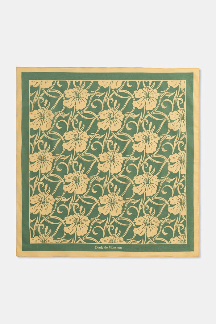 Drôle de Monsieur apaszka męska bawełniana Monogramme Hibiscus zielony K.BA028.CO128.LGN