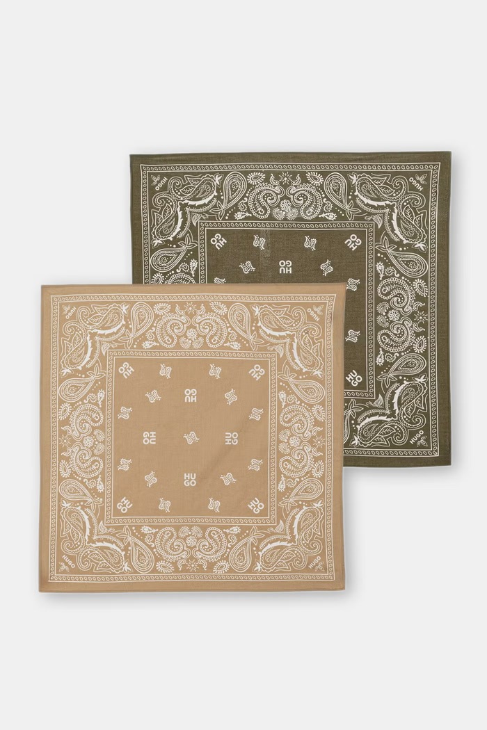 HUGO хустка на шию чоловіча бавовняна 2Bandana_pack_M зелений 50561669