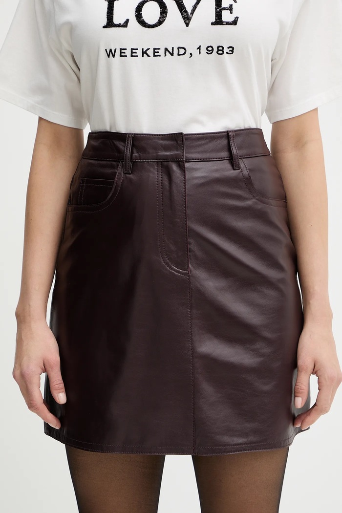Kožená sukně Weekend Max Mara ONCIA hladký burgundské 2615401011600
