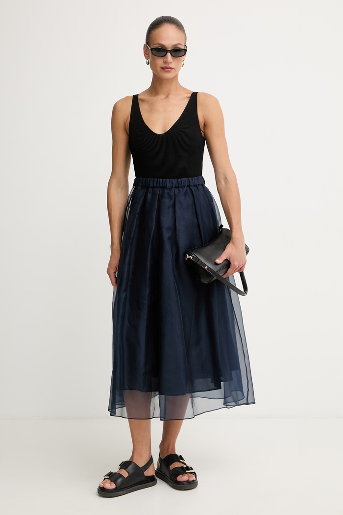 Weekend Max Mara sukňa hodvábna VISINO 2615101032600 tmavomodrá SS26