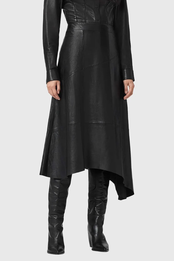 Δερμάτινη φούστα AllSaints casual μαύρο W073RD