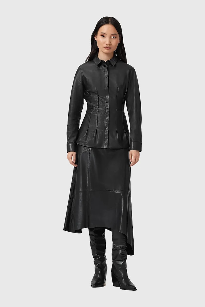 Δερμάτινη φούστα AllSaints μαύρο W073RD