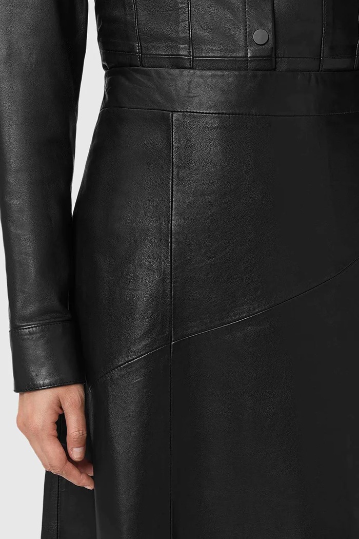 Δερμάτινη φούστα AllSaints W073RD μαύρο