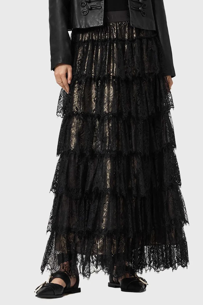 Sukňa AllSaints čipka čierna W069RD