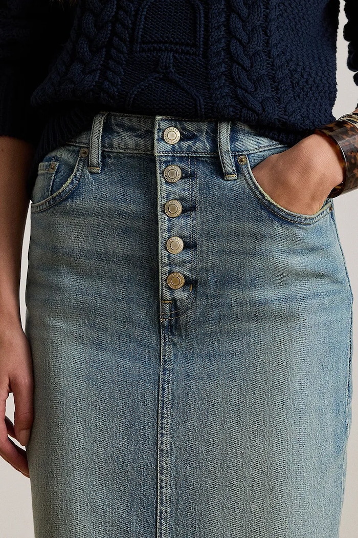Rifľová sukňa Lauren Ralph Lauren modrá 200P03635