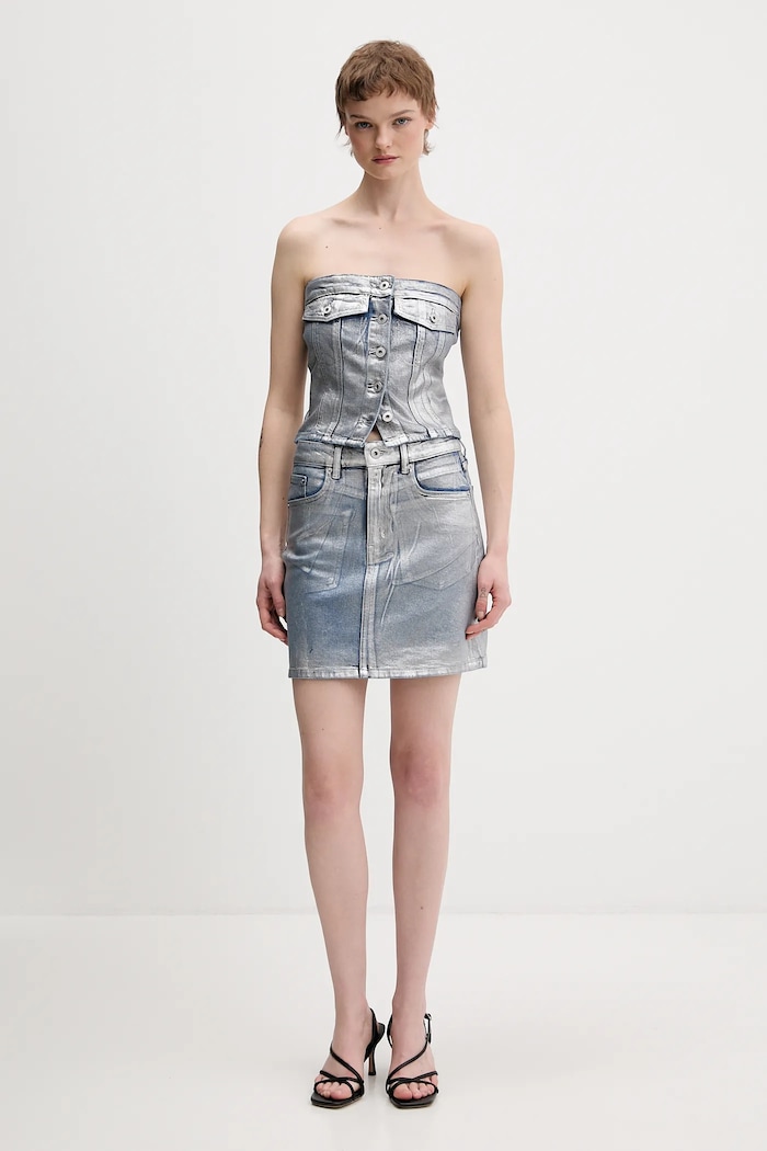 Rifľová sukňa Karl Lagerfeld Jeans B1W12018 strieborná SS26
