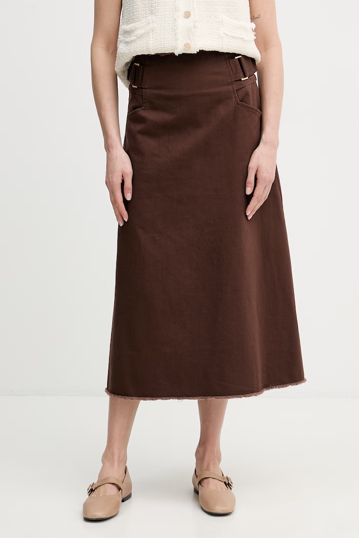 Pedro del Hierro spódnica jeansowa z elastanem brązowy 7593168
