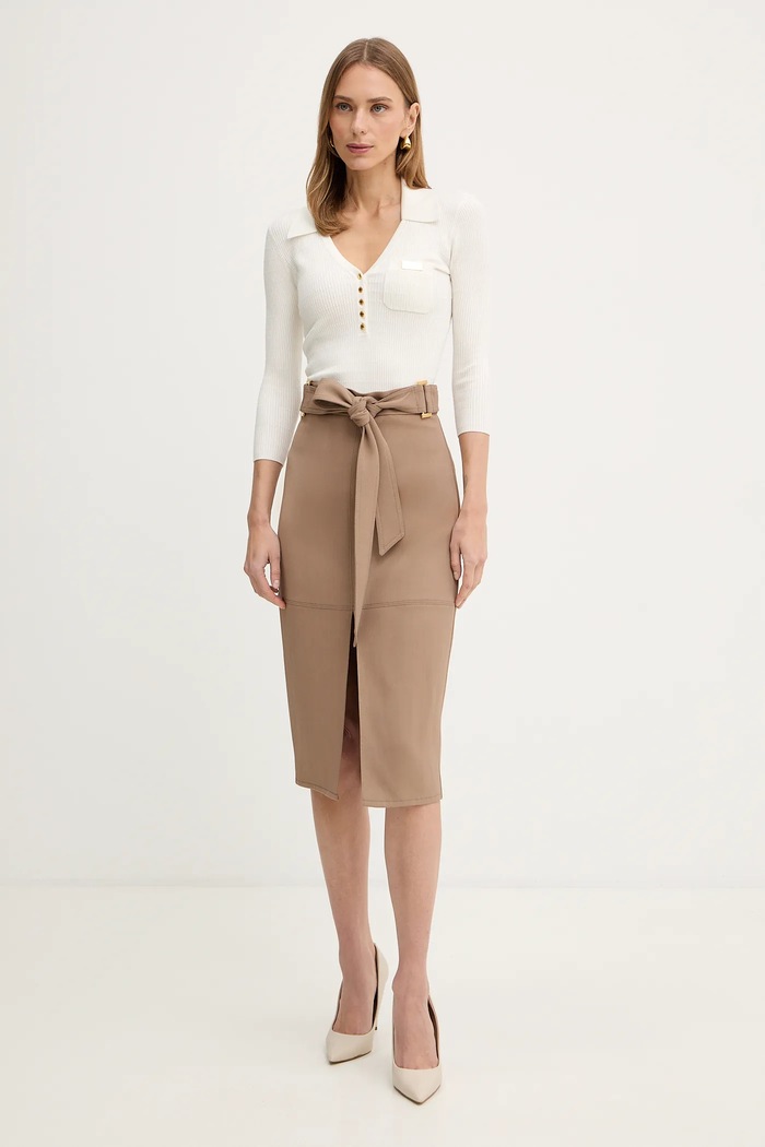 Φούστα Elisabetta Franchi GO17361E2 καφέ SS26