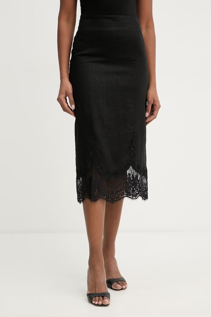 Twinset sukňa ľanová čierna 261TT2185