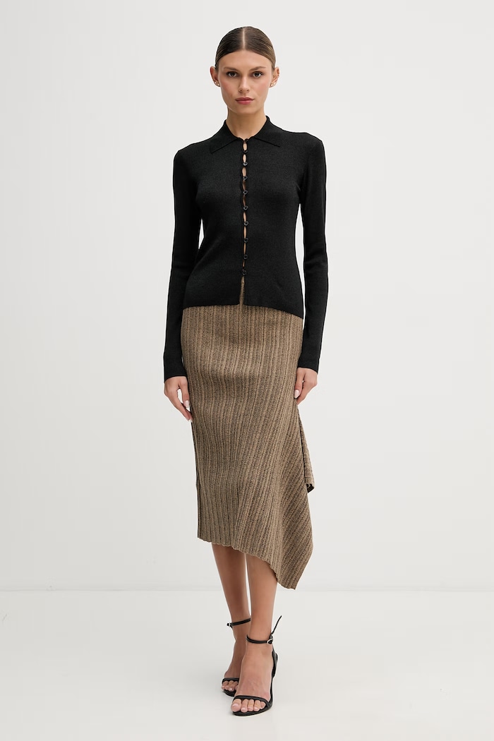 Sisley fustă cu bumbac 1YTSL000K maro SS26