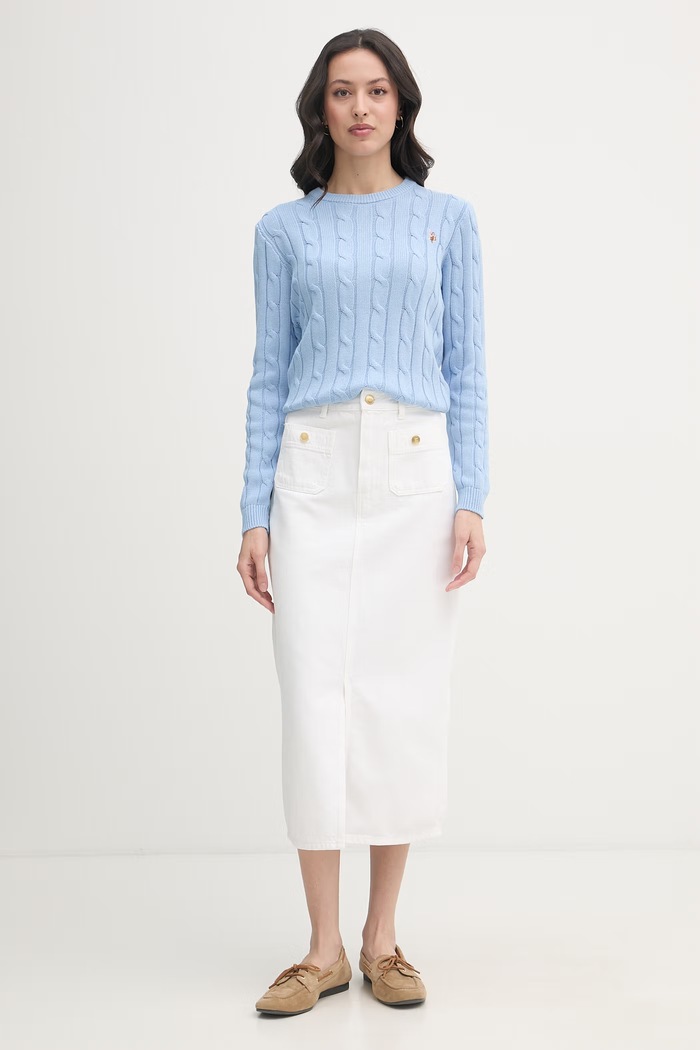 Tommy Hilfiger sukňa s rozparkom rifľová WW0WW48607 biela SS26