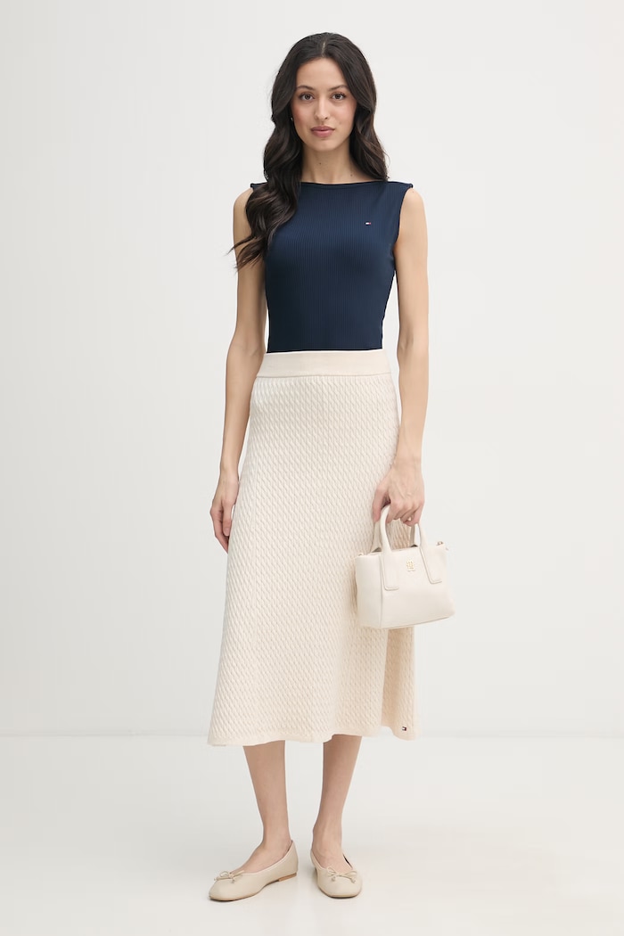 Tommy Hilfiger πλεκτή φούστα με βαμβάκι WW0WW49614 μπεζ SS26