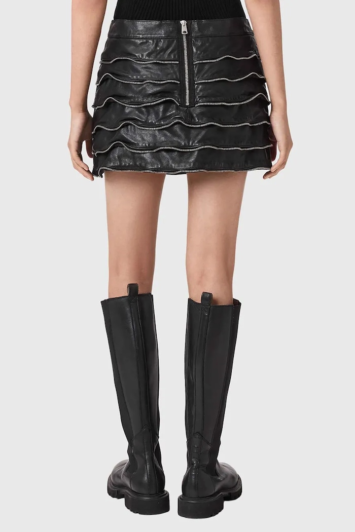 AllSaints fustă de piele EMARA W096RE negru SS26