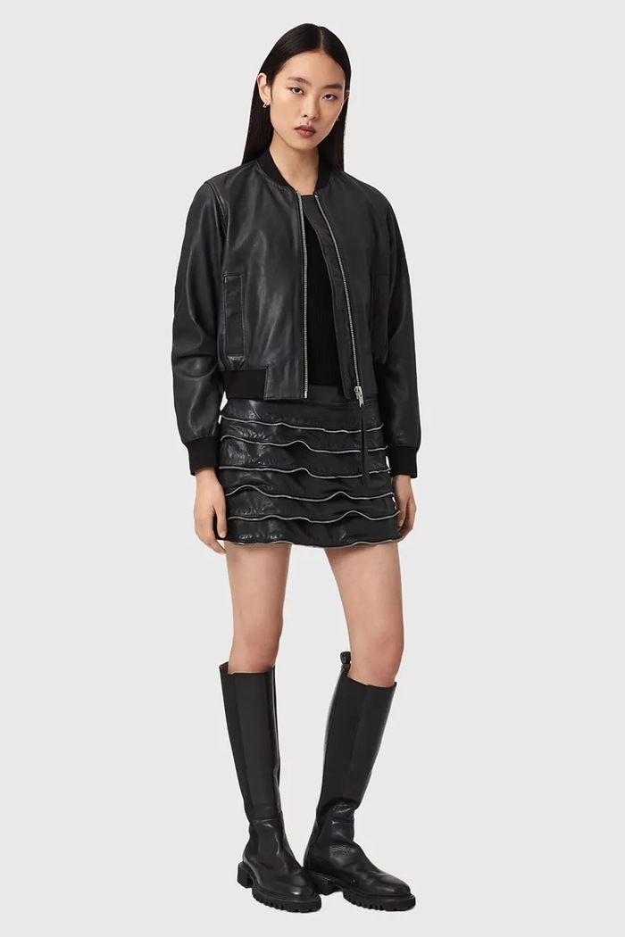 Îmbrăcăminte AllSaints fustă de piele EMARA W096RE negru