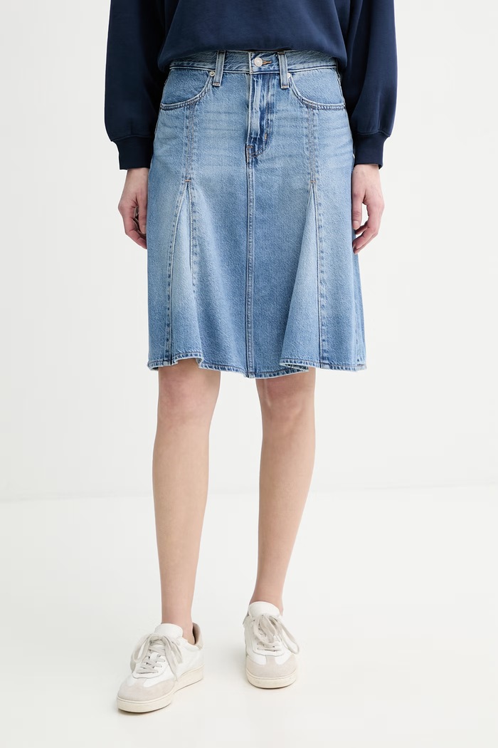 Levi's fustă jeans GODET KNEE LENGTH uni albastru 005N8