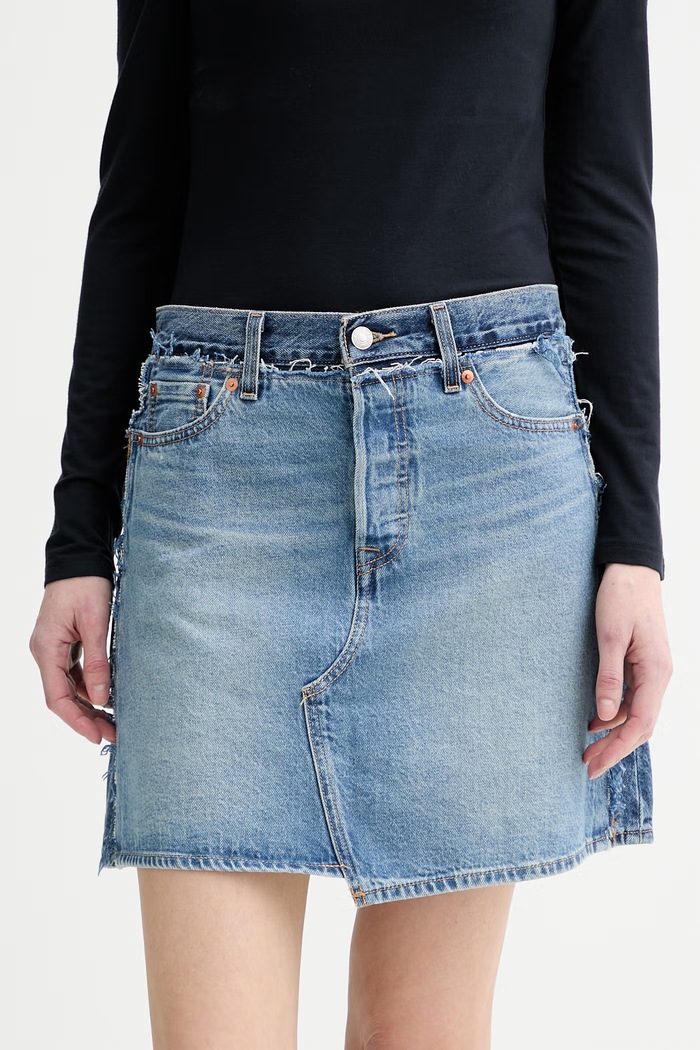 Rifľová sukňa Levi's DECONSTRUCTED EDGE bavlna modrá 005Q4