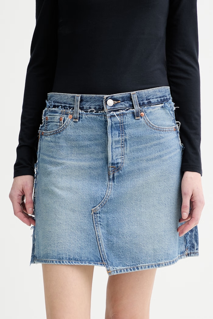 Rifľová sukňa Levi's DECONSTRUCTED EDGE bavlna modrá 005Q4
