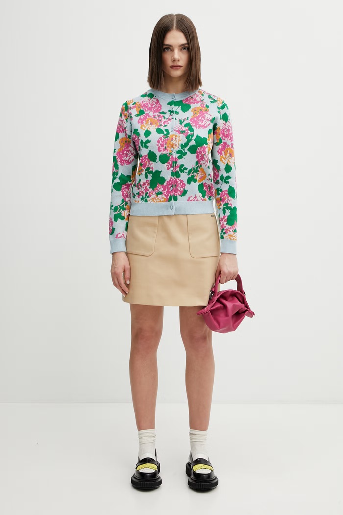Βαμβακερή φούστα Maison Kitsuné Patch Pocket καφέ QW01504WW9093