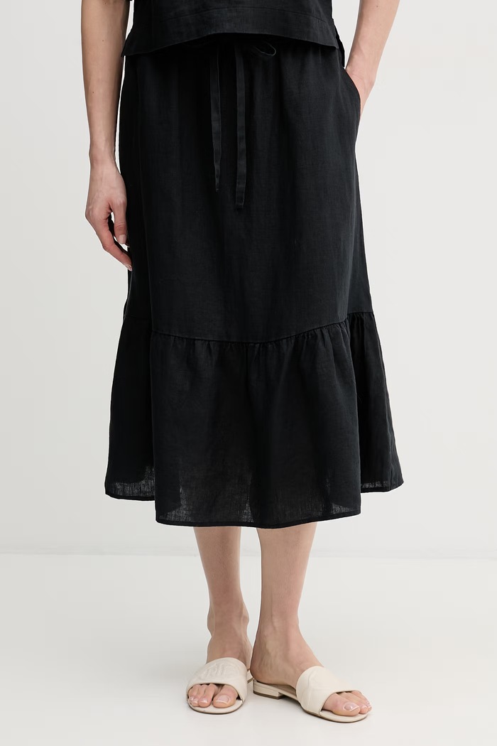 Ленена пола Dkny лен черен P5JBCD87