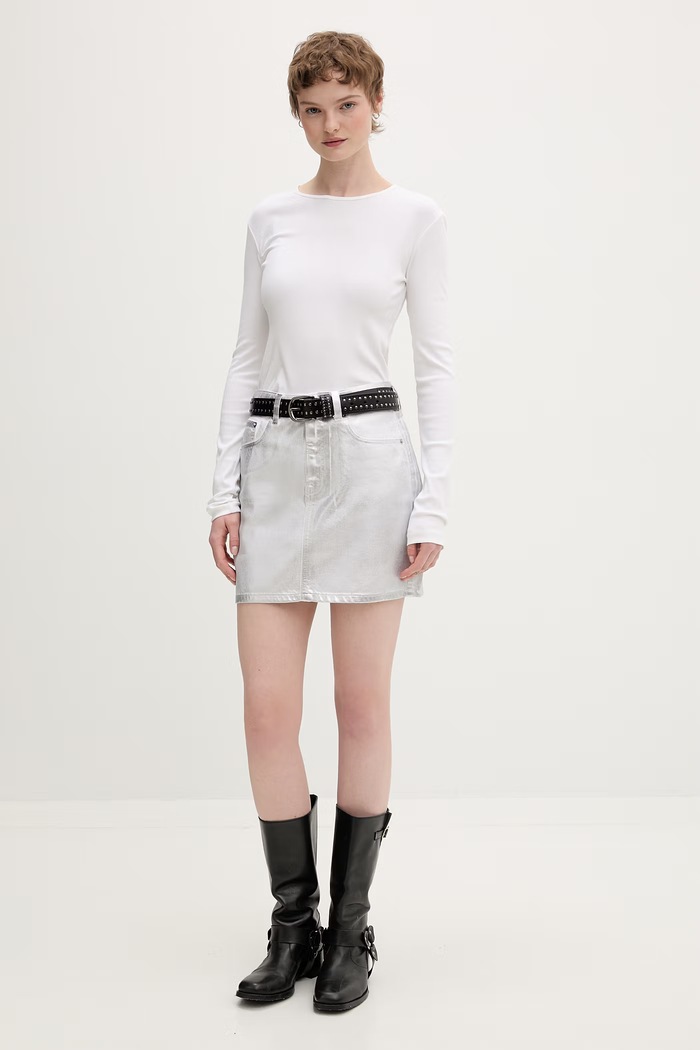 Karl Lagerfeld Jeans fustă din bumbac B2W12024 argintiu SS26