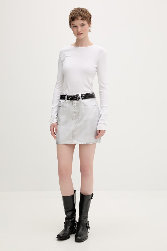 Karl Lagerfeld Jeans fustă din bumbac B2W12024 argintiu SS26