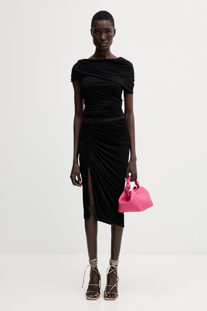 Rick Owens Lilies asymetrická sukňa z viskózy LI01F7320.JVS čierna