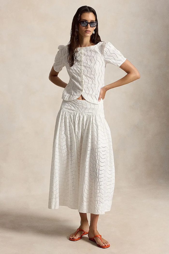 Odzież Polo Ralph Lauren spódnica bawełniana 211A12942 biały