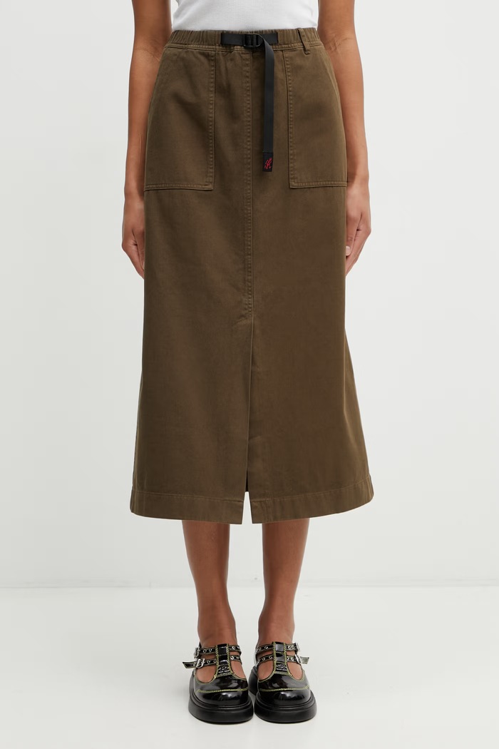 Gramicci LONG BAKER SKIRT φούστα με σκίσιμο βαμβακερή πράσινο G3SW.SK069.