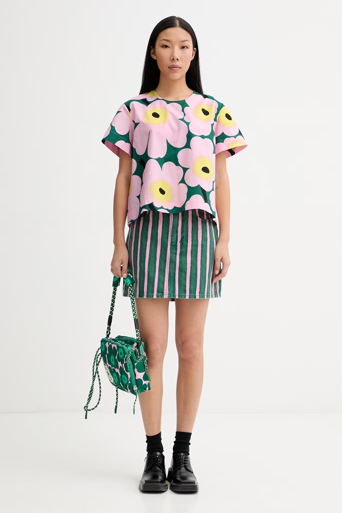 Marimekko spódnica trapezowa bawełniana 095434 zielony SS26